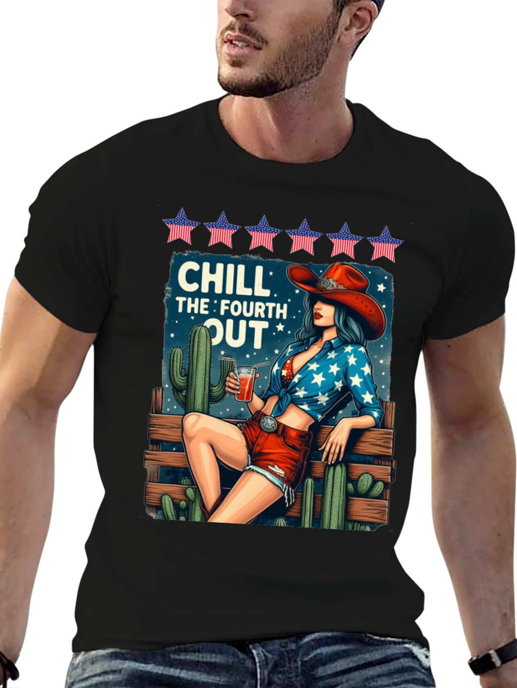 Chill Fourth Out T-Shirt - Patriotic Cowgirl Design