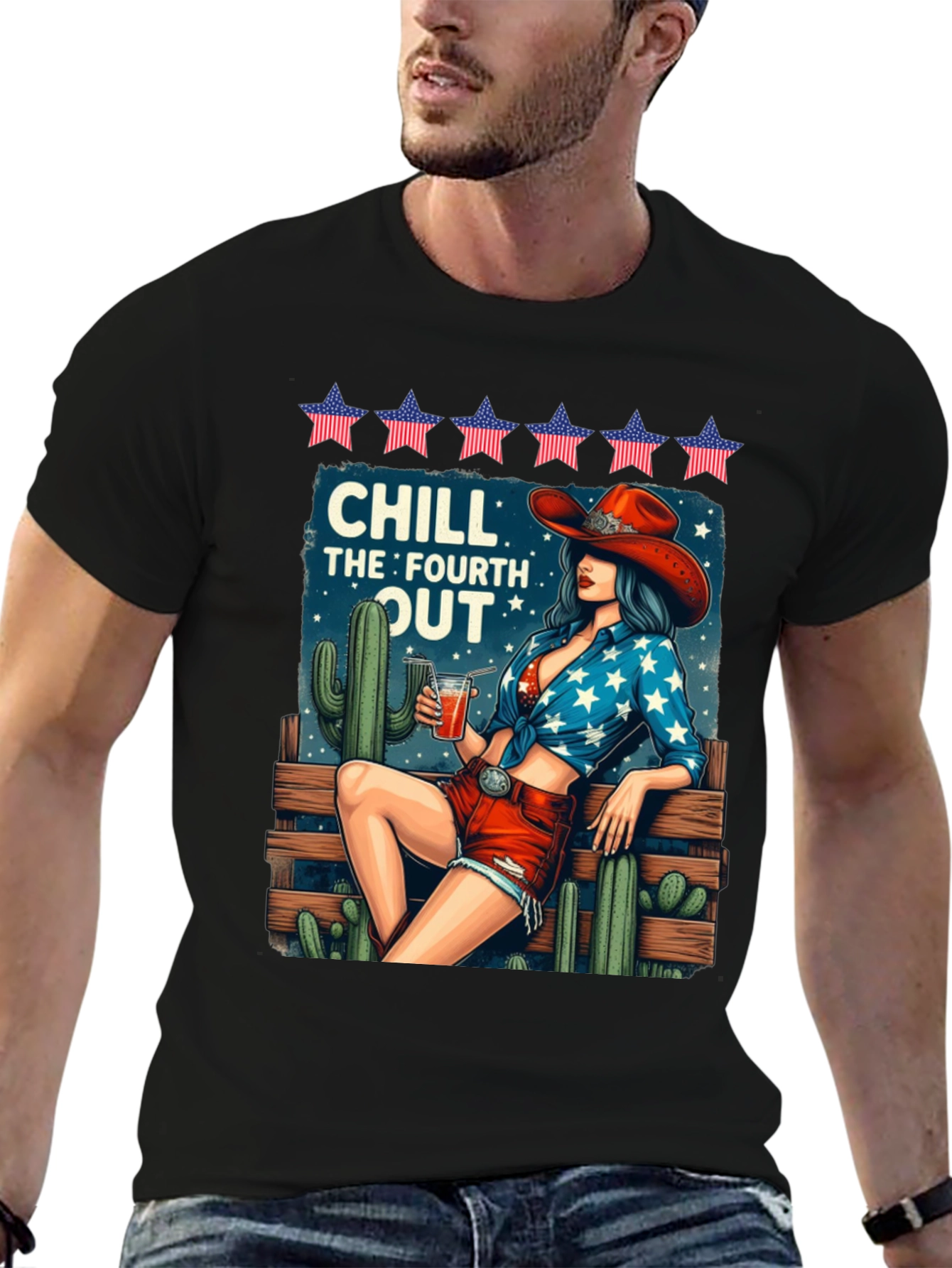 Chill Fourth Out T-Shirt - Patriotic Cowgirl Design