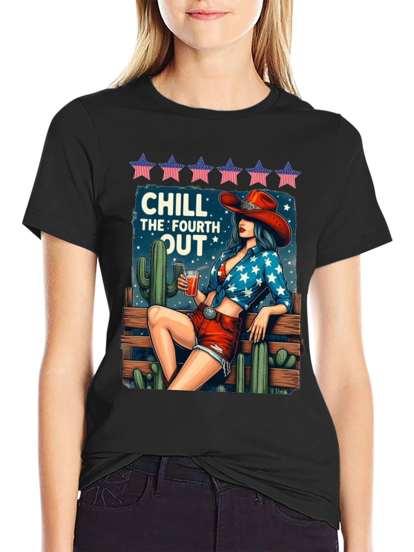 Chill Fourth Out T-Shirt - Patriotic Cowgirl Design