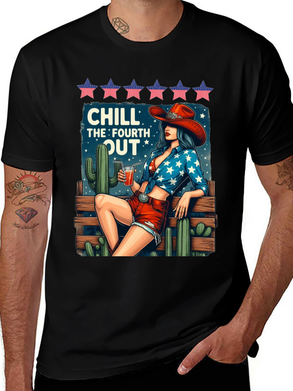 Chill Fourth Out T-Shirt - Patriotic Cowgirl Design