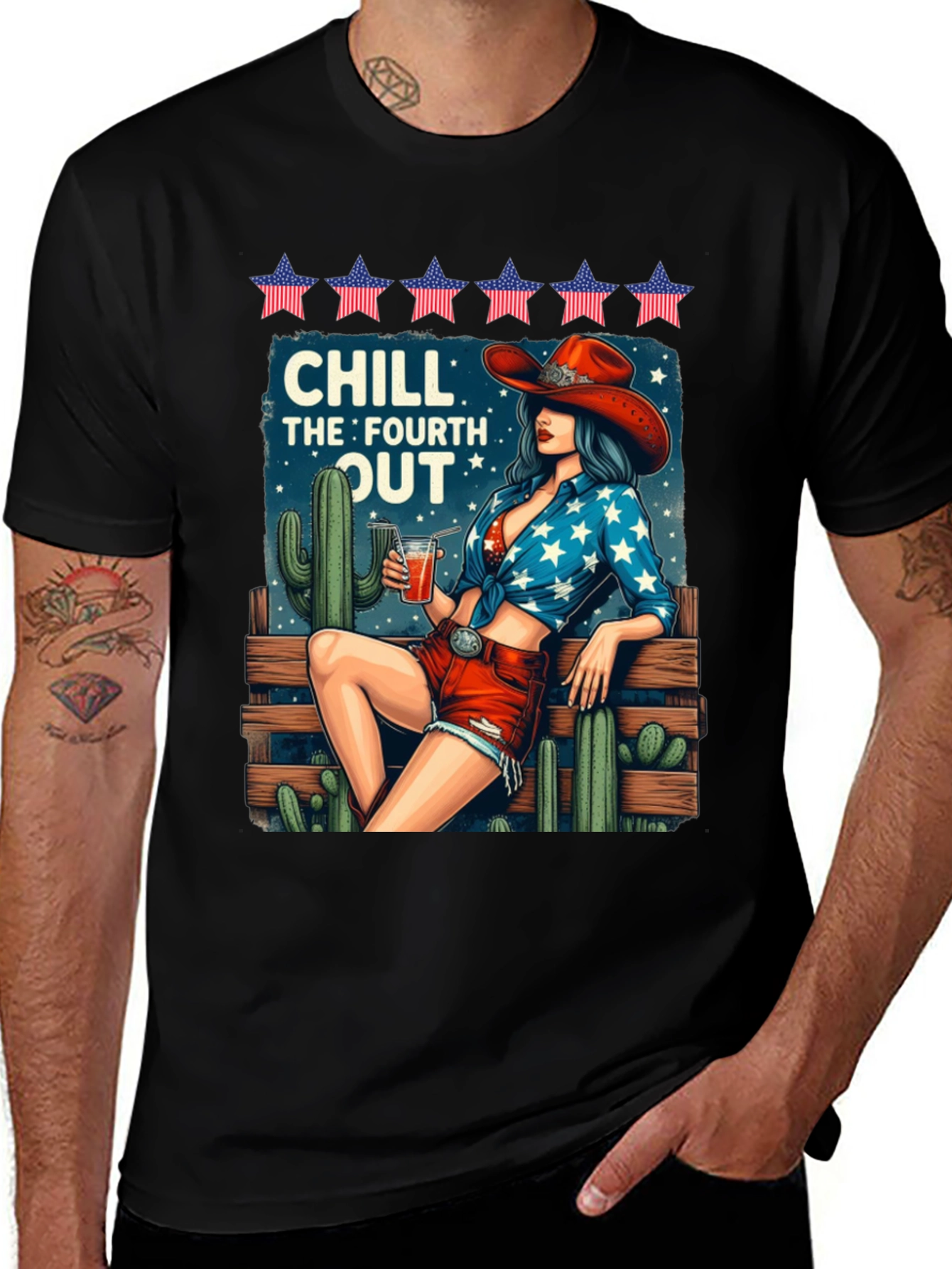 Chill Fourth Out T-Shirt - Patriotic Cowgirl Design