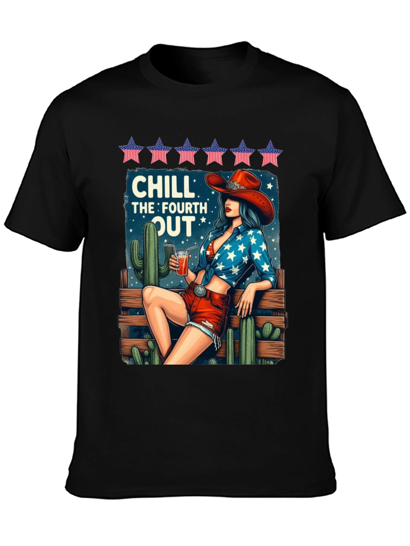 Chill Fourth Out T-Shirt - Patriotic Cowgirl Design
