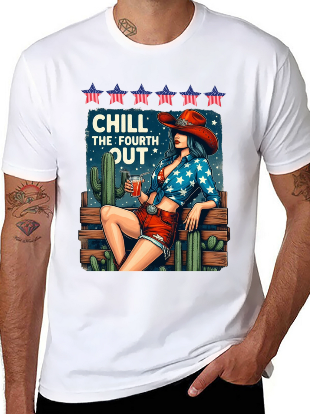 Chill Fourth Out T-Shirt - Patriotic Cowgirl Design