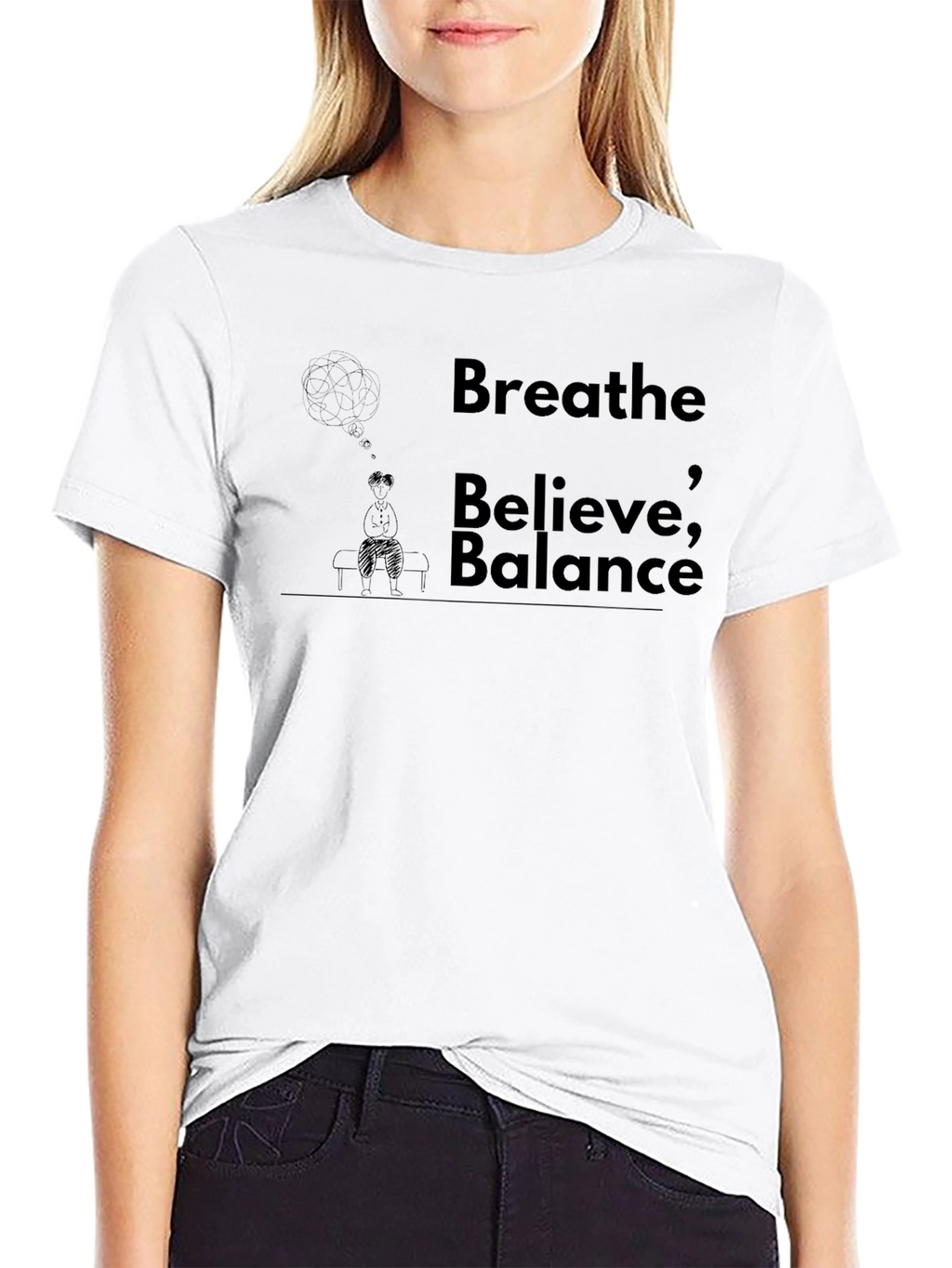 Breathe Believe Balance Black Graphic Tee