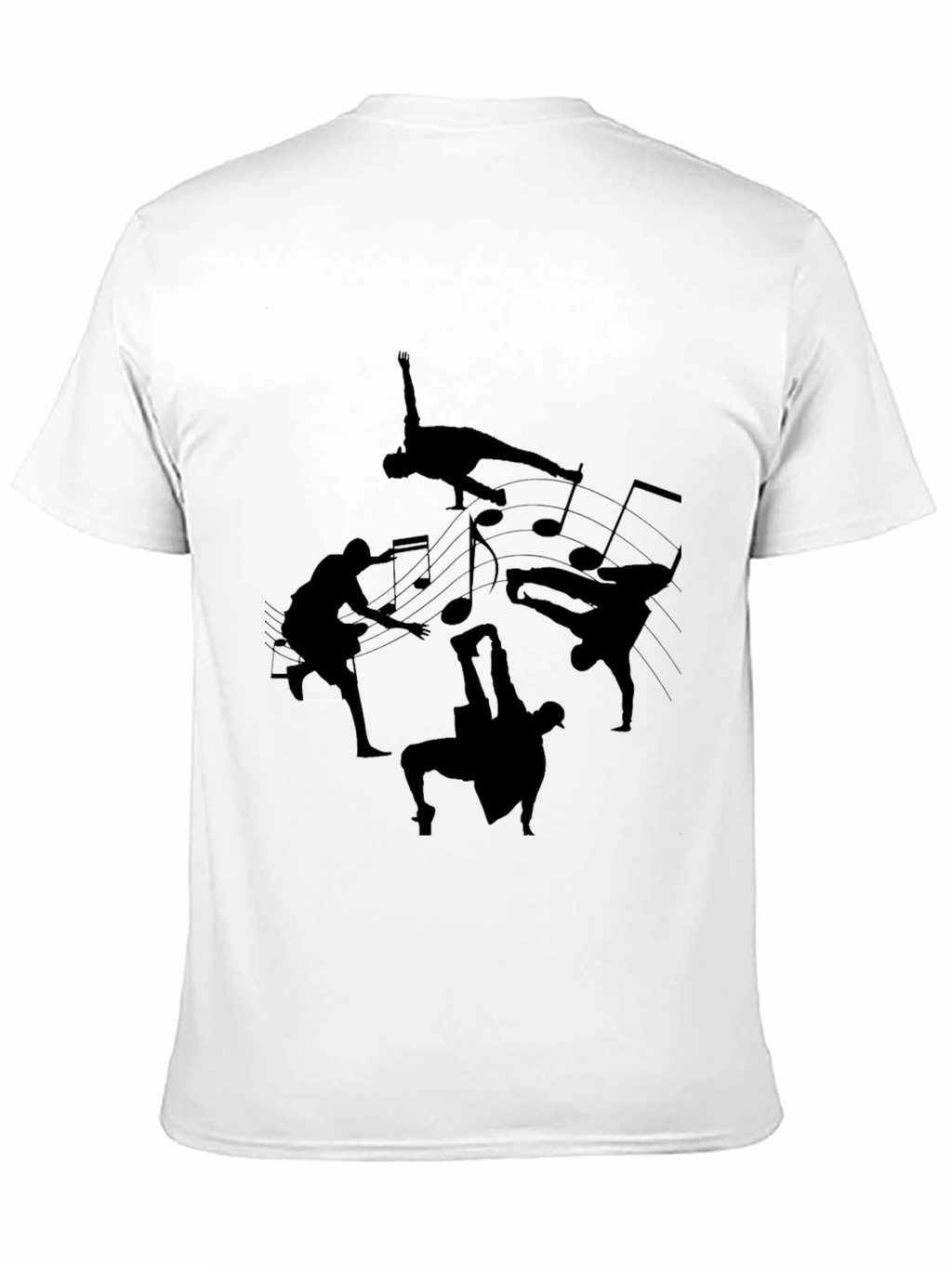 Black T-Shirt with Dance Silhouettes & Music Notes Design