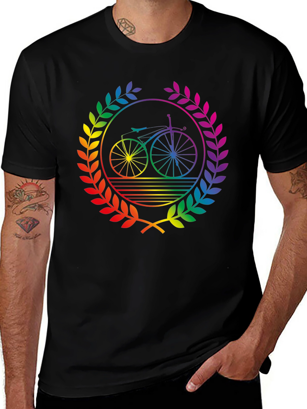 Rainbow Bicycle Laurel Black T-Shirt