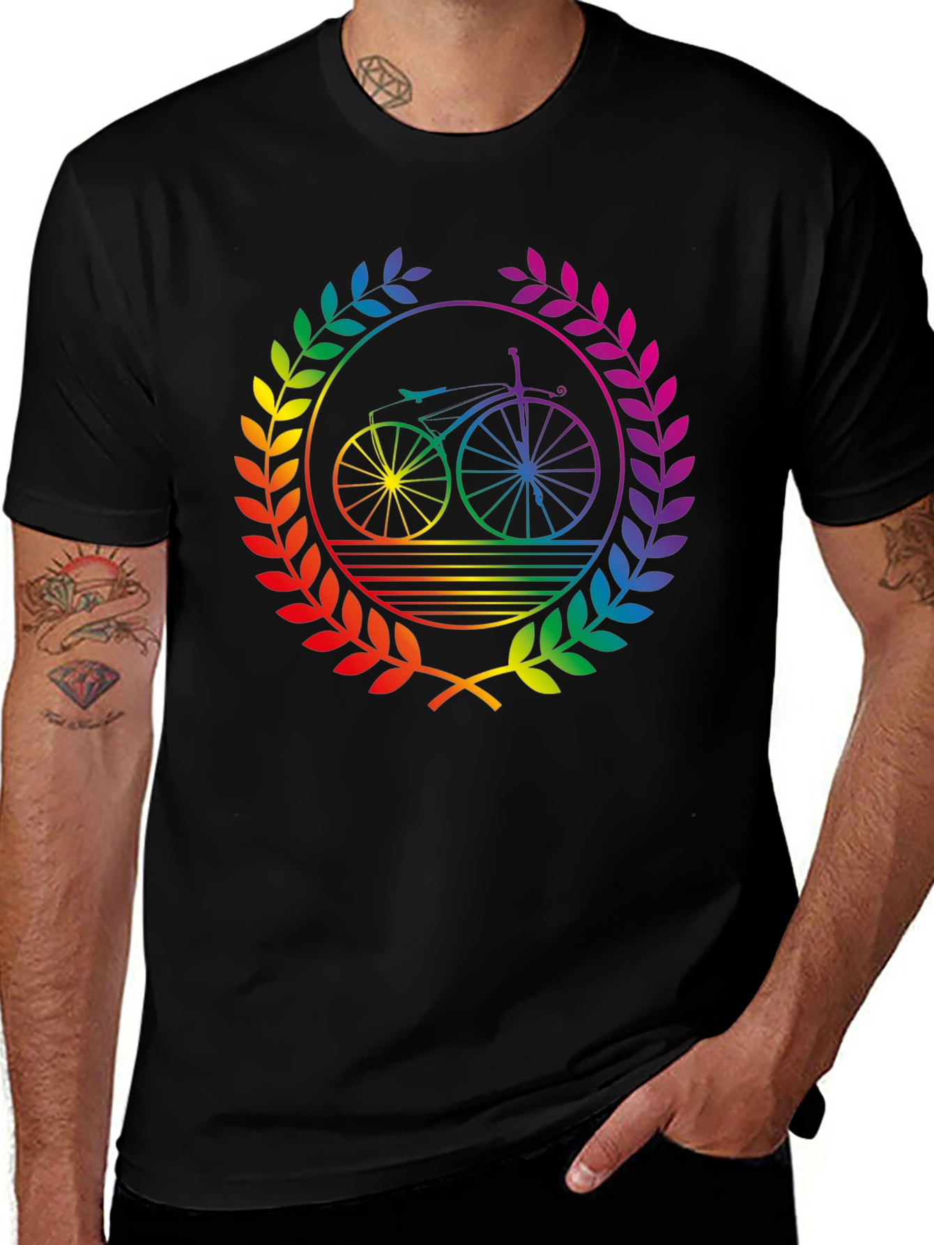 Rainbow Bicycle Laurel Black T-Shirt