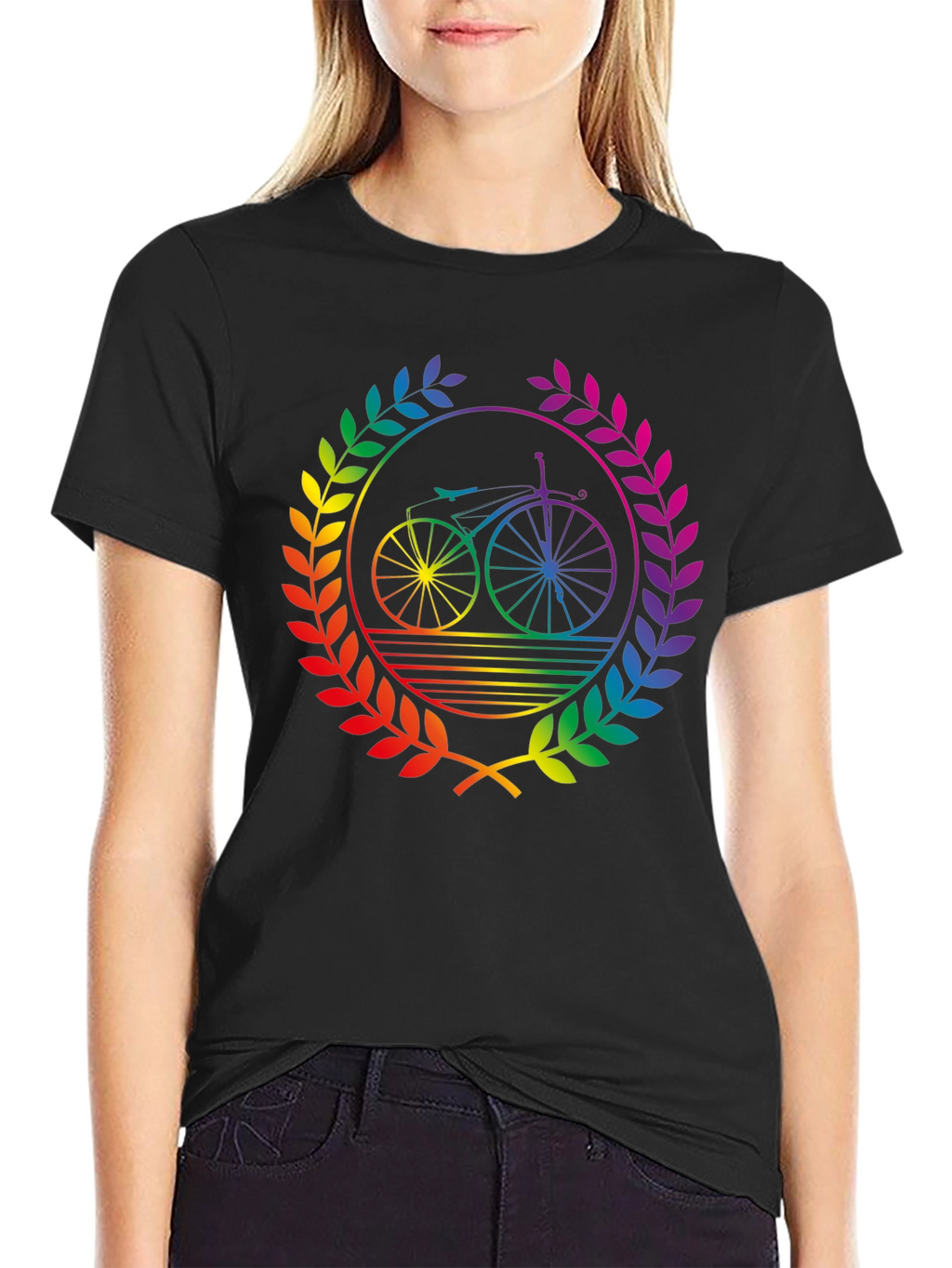 Rainbow Bicycle Laurel Black T-Shirt