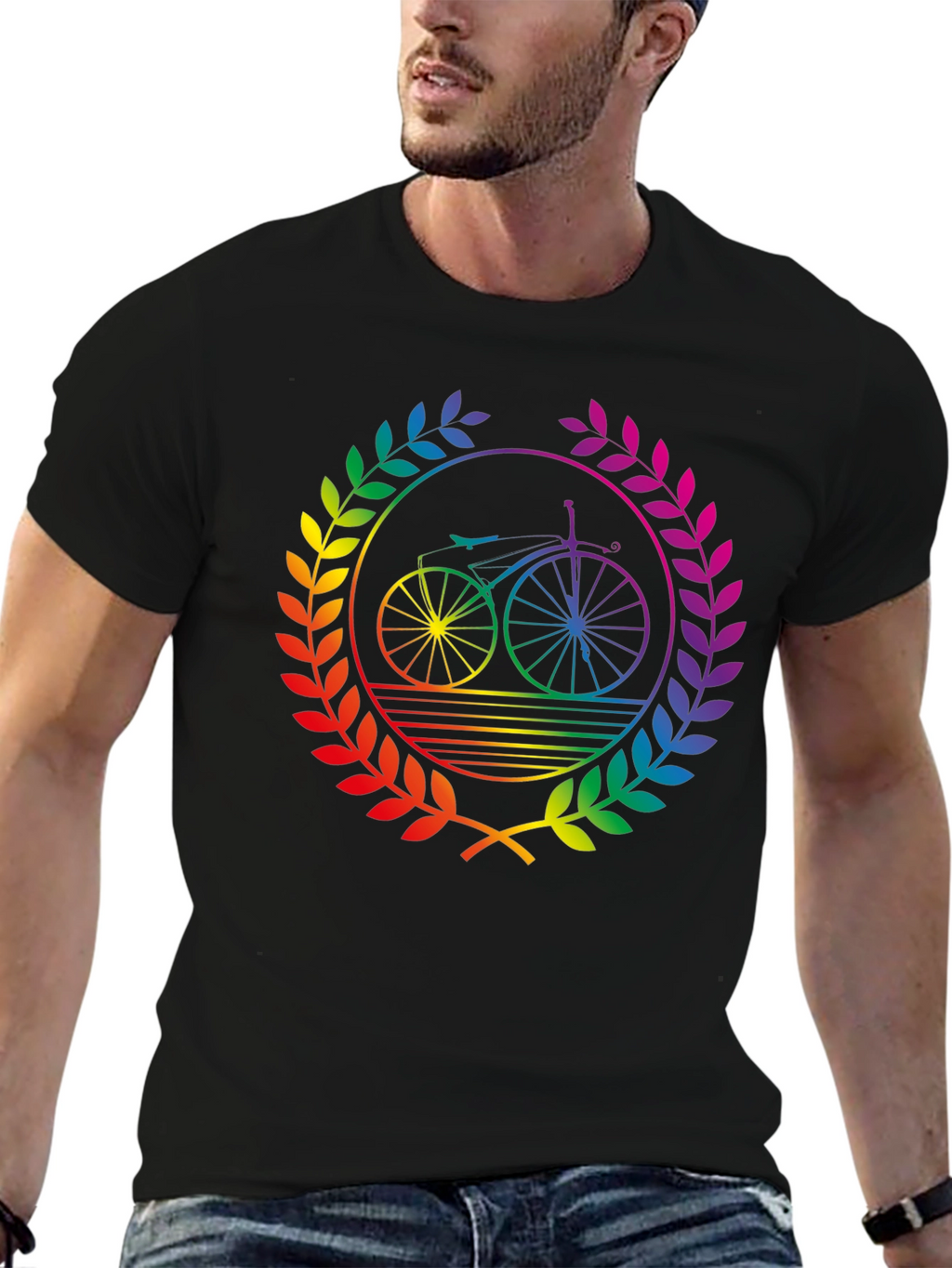 Rainbow Bicycle Laurel Black T-Shirt