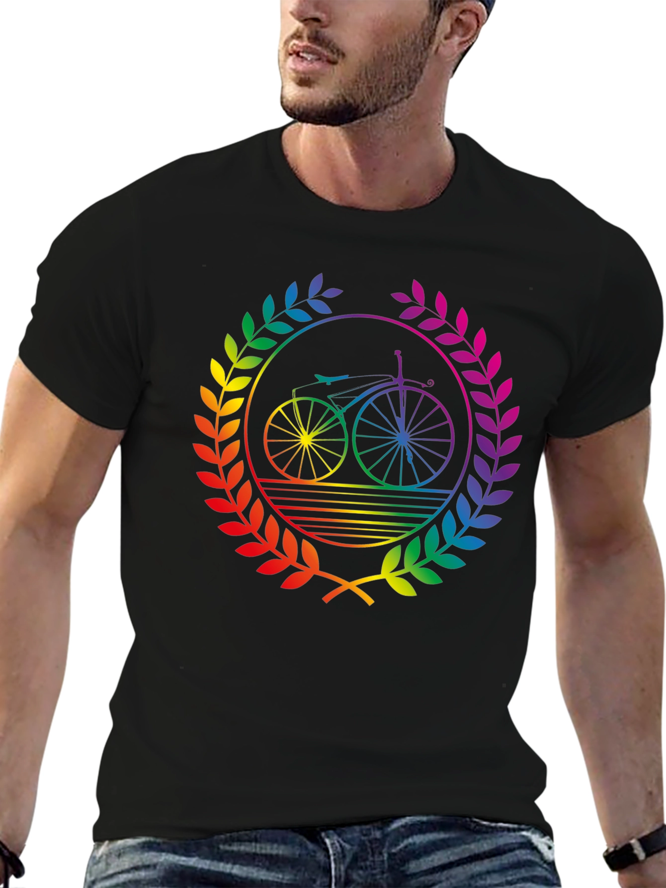 Rainbow Bicycle Laurel Black T-Shirt