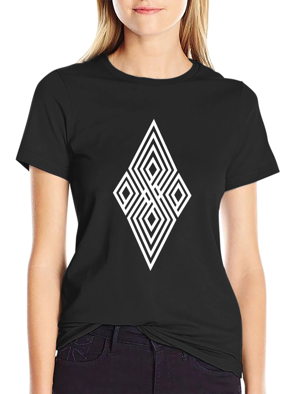 Geometric Diamond Graphic Black T-Shirt