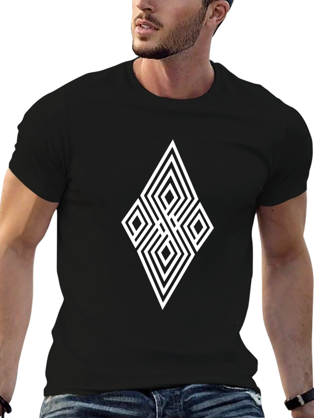 Geometric Diamond Graphic Black T-Shirt