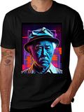 Retro Portrait Tee: Neon Cyberpunk Style