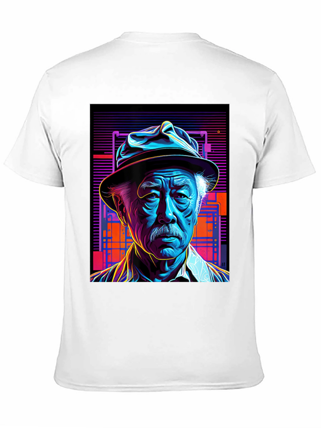 Retro Portrait Tee: Neon Cyberpunk Style