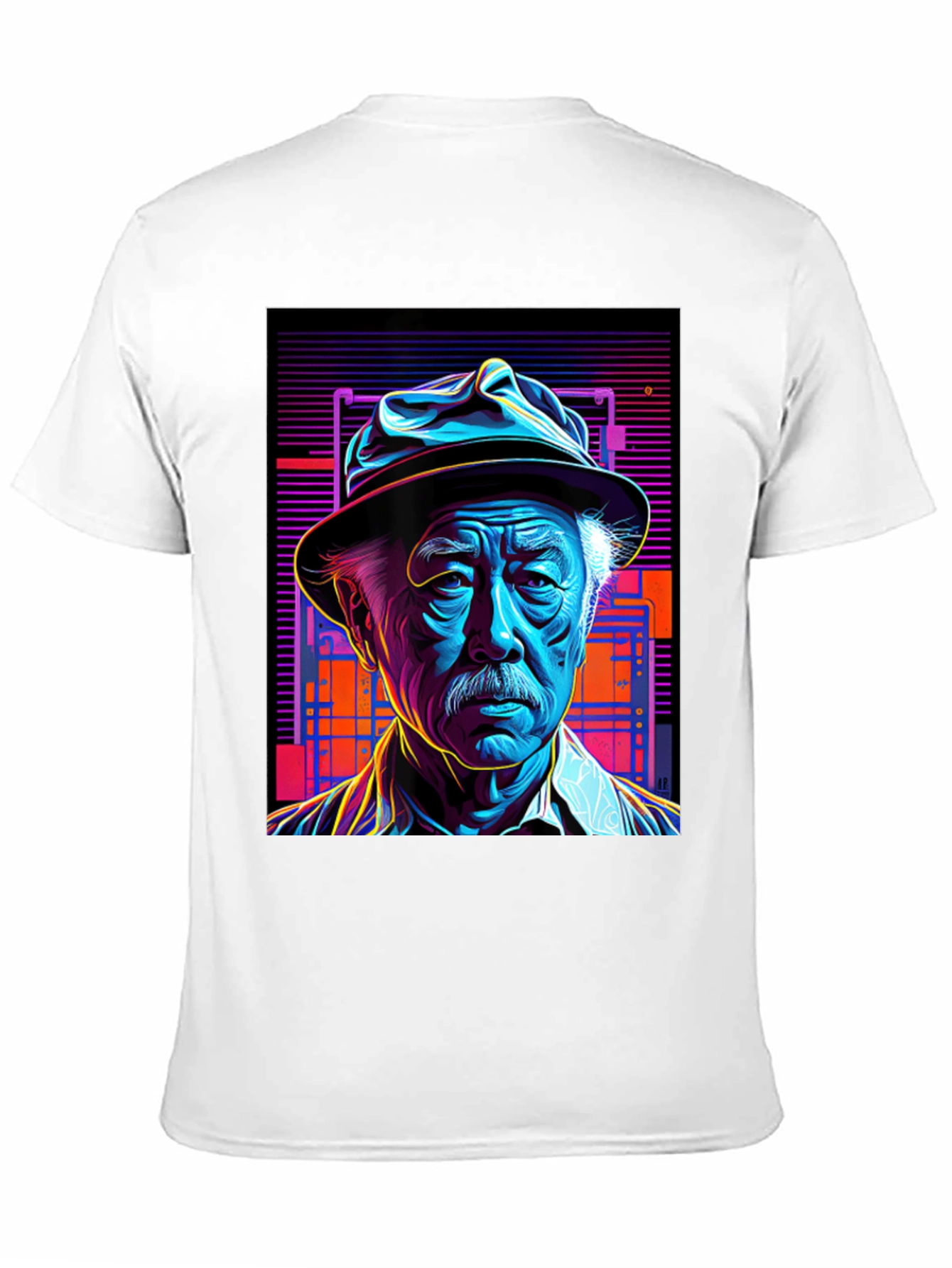Retro Portrait Tee: Neon Cyberpunk Style