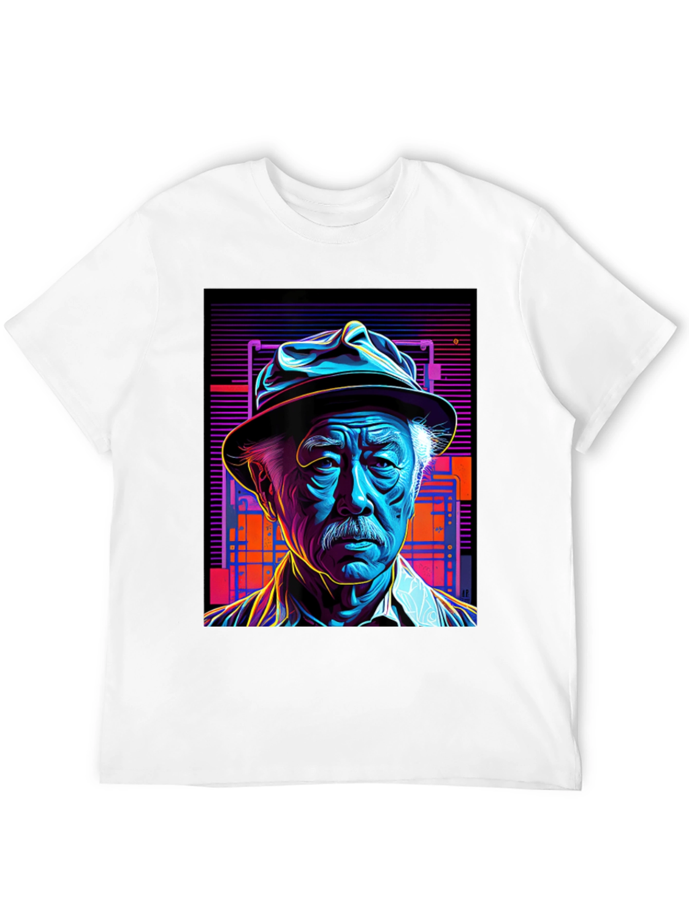 Retro Portrait Tee: Neon Cyberpunk Style