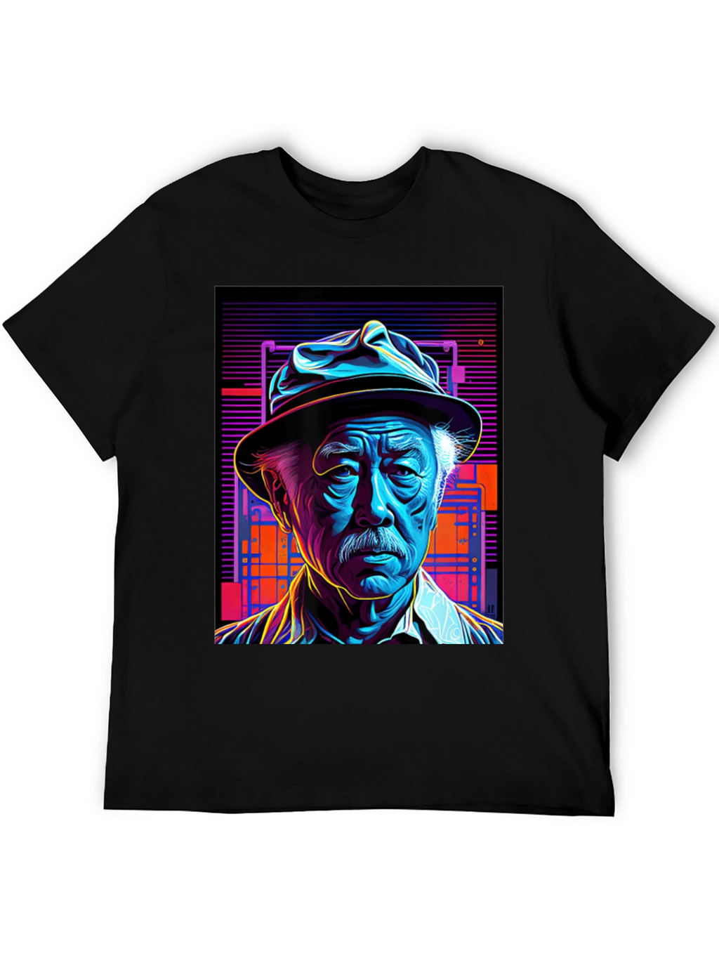 Retro Portrait Tee: Neon Cyberpunk Style