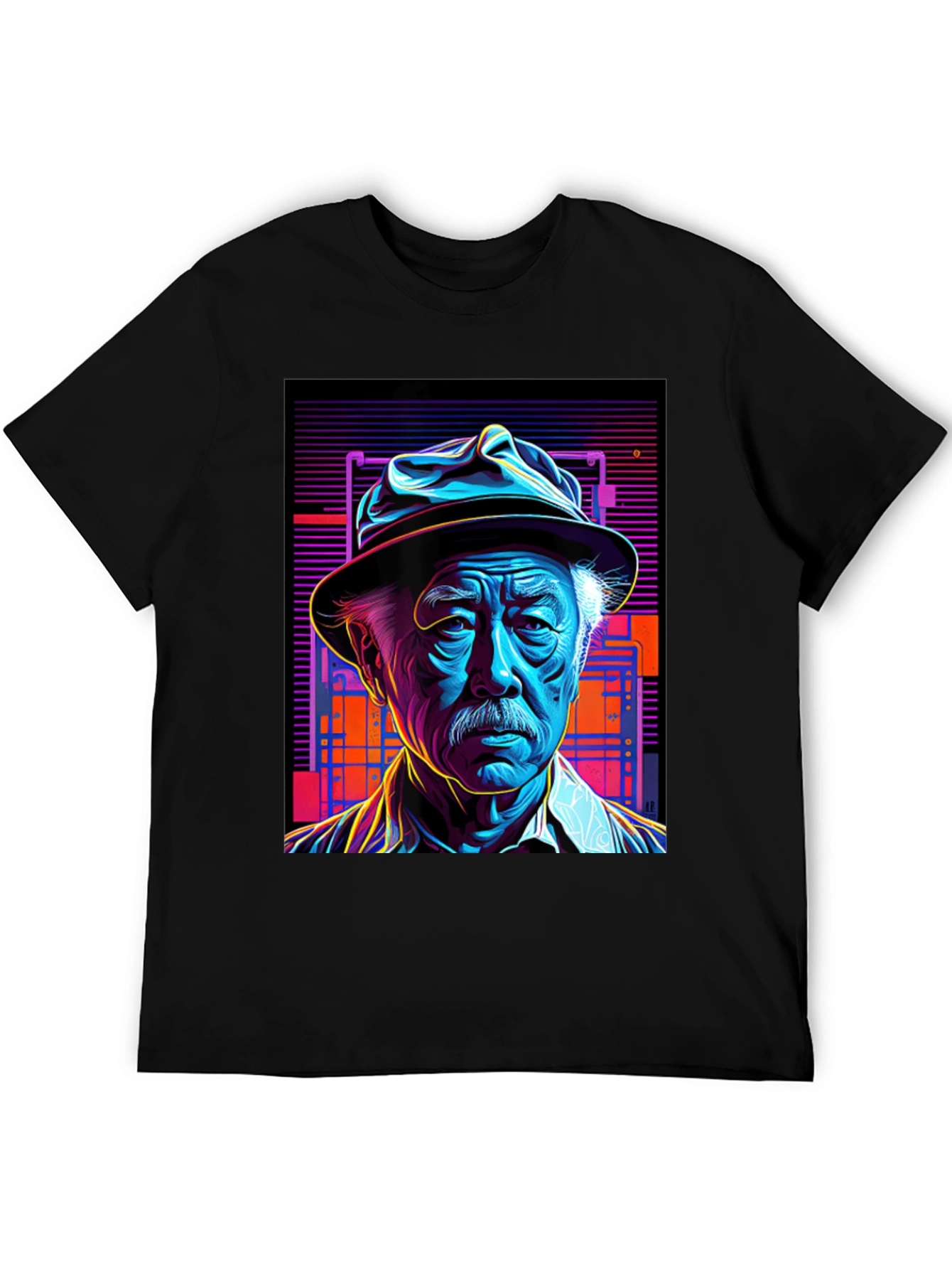 Retro Portrait Tee: Neon Cyberpunk Style