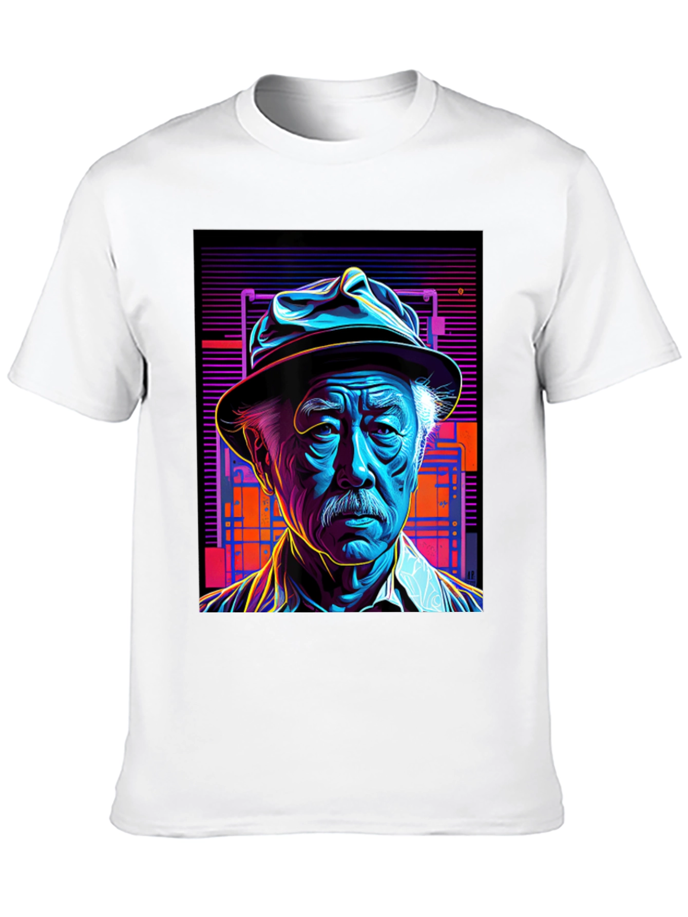 Retro Portrait Tee: Neon Cyberpunk Style