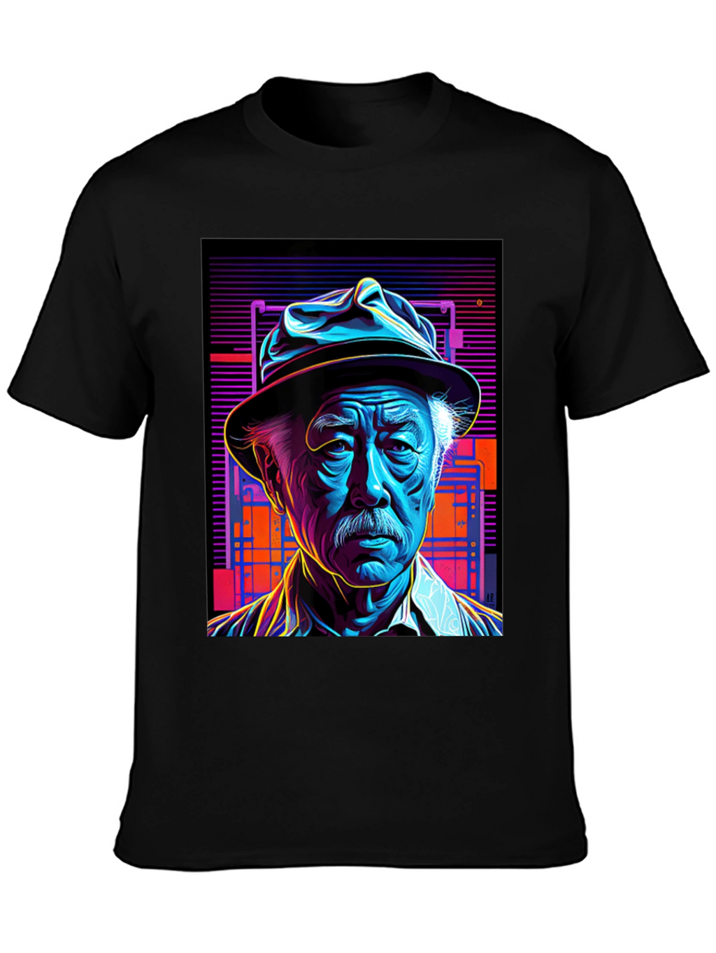 Retro Portrait Tee: Neon Cyberpunk Style