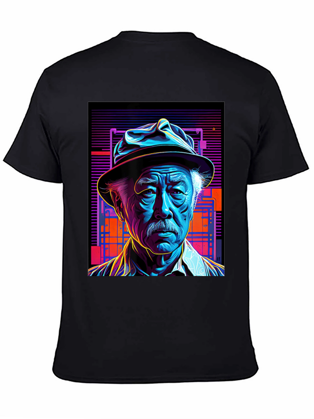 Retro Portrait Tee: Neon Cyberpunk Style