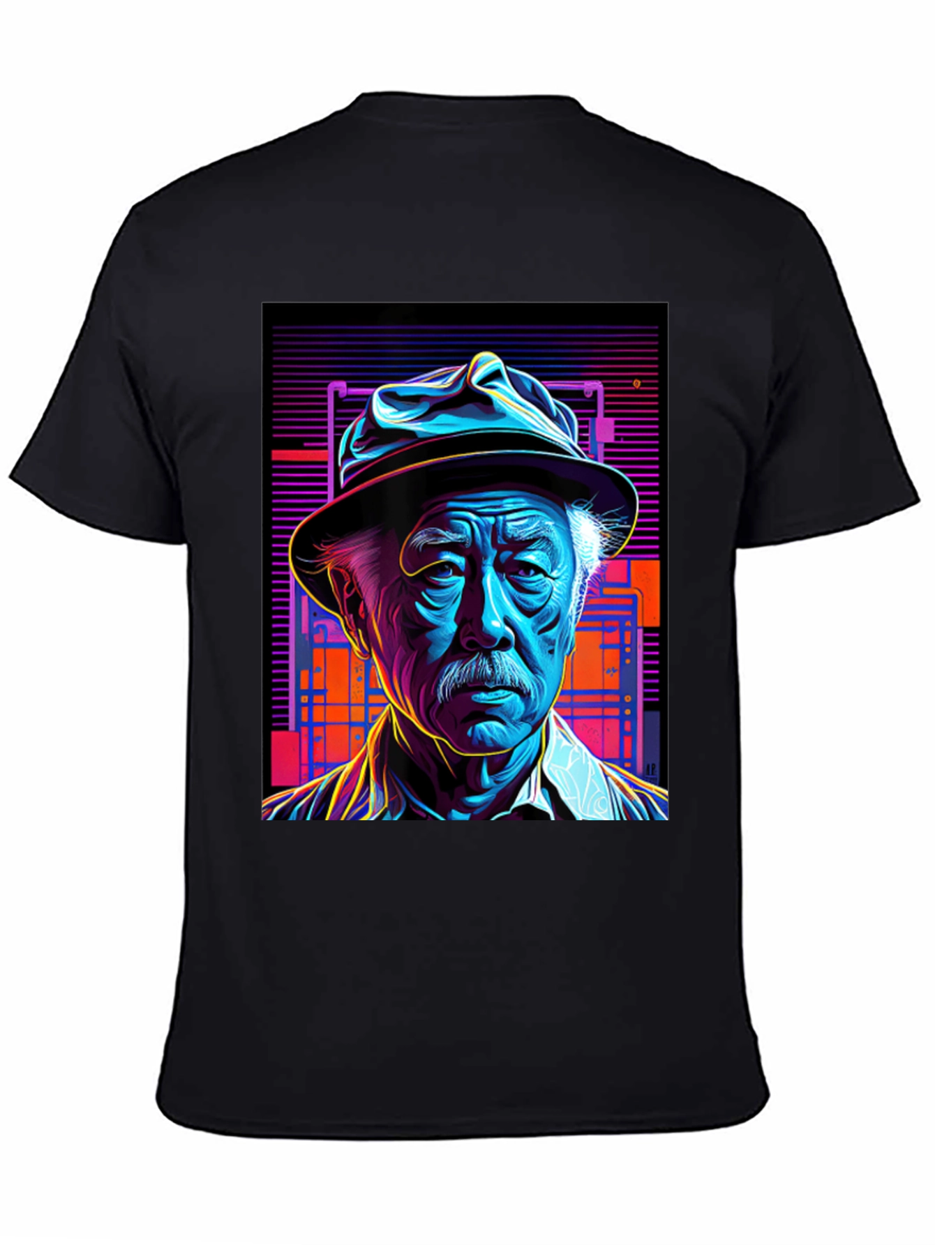 Retro Portrait Tee: Neon Cyberpunk Style