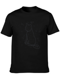 Minimalist Cat Outline Black T-Shirt