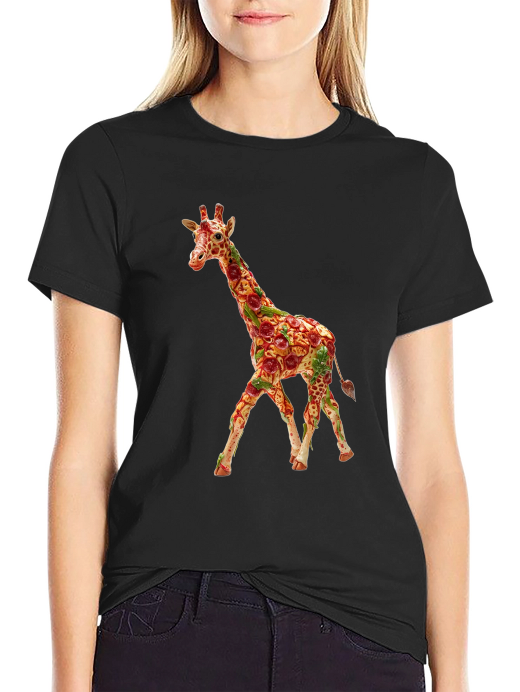 Pizza Giraffe Graphic Tee - Funny Novelty T-Shirt