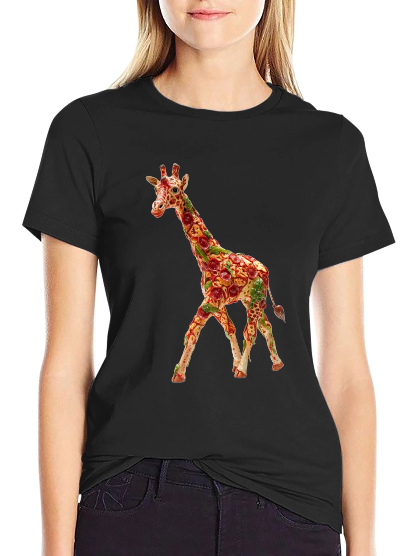 Pizza Giraffe Graphic Tee - Funny Novelty T-Shirt