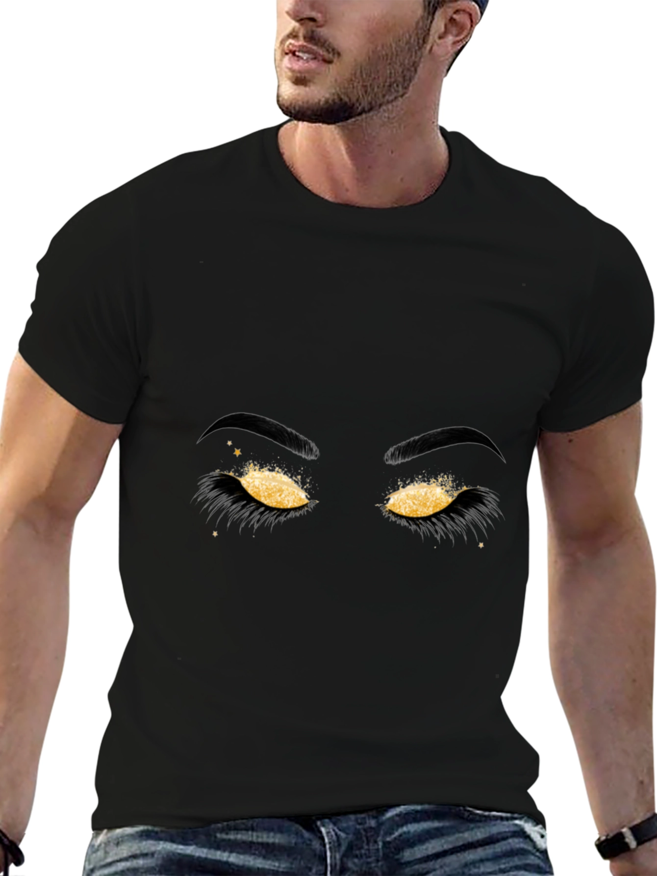 Golden Eyes Graphic Tee - Stylish Mens Black T-Shirt