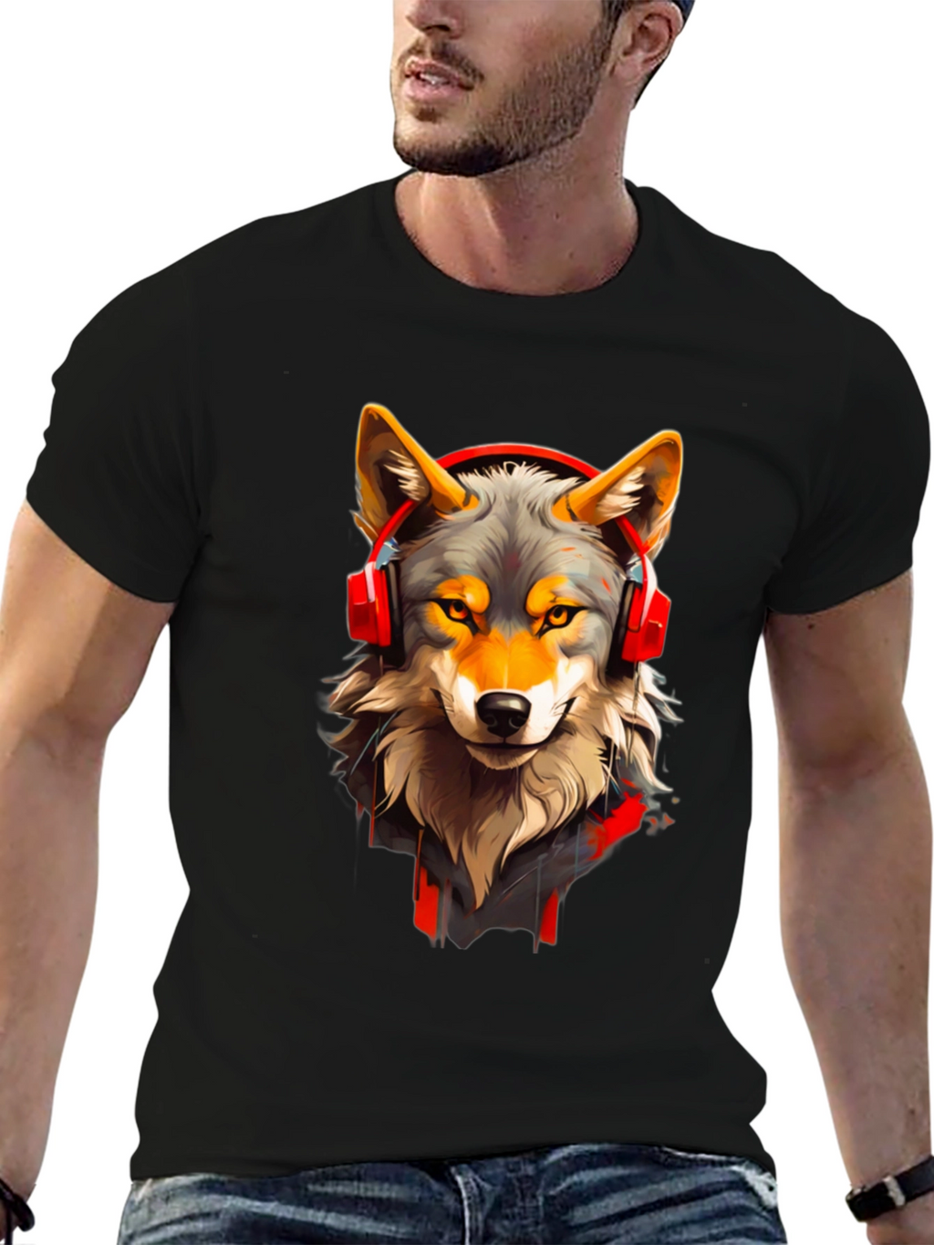 Wolf Headphone Graphic Tee - Stylish Animal T-Shirt