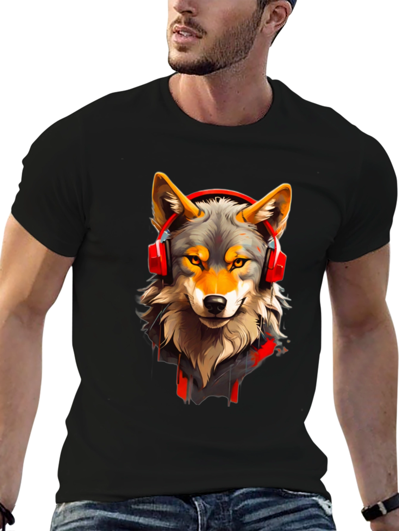 Wolf Headphone Graphic Tee - Stylish Animal T-Shirt