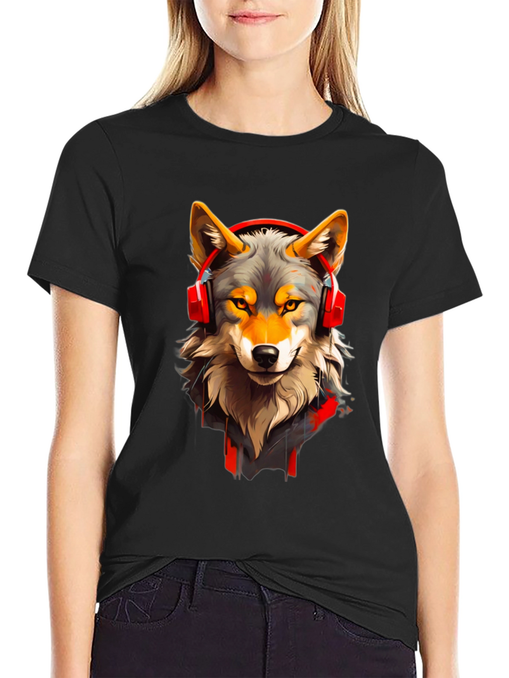 Wolf Headphone Graphic Tee - Stylish Animal T-Shirt