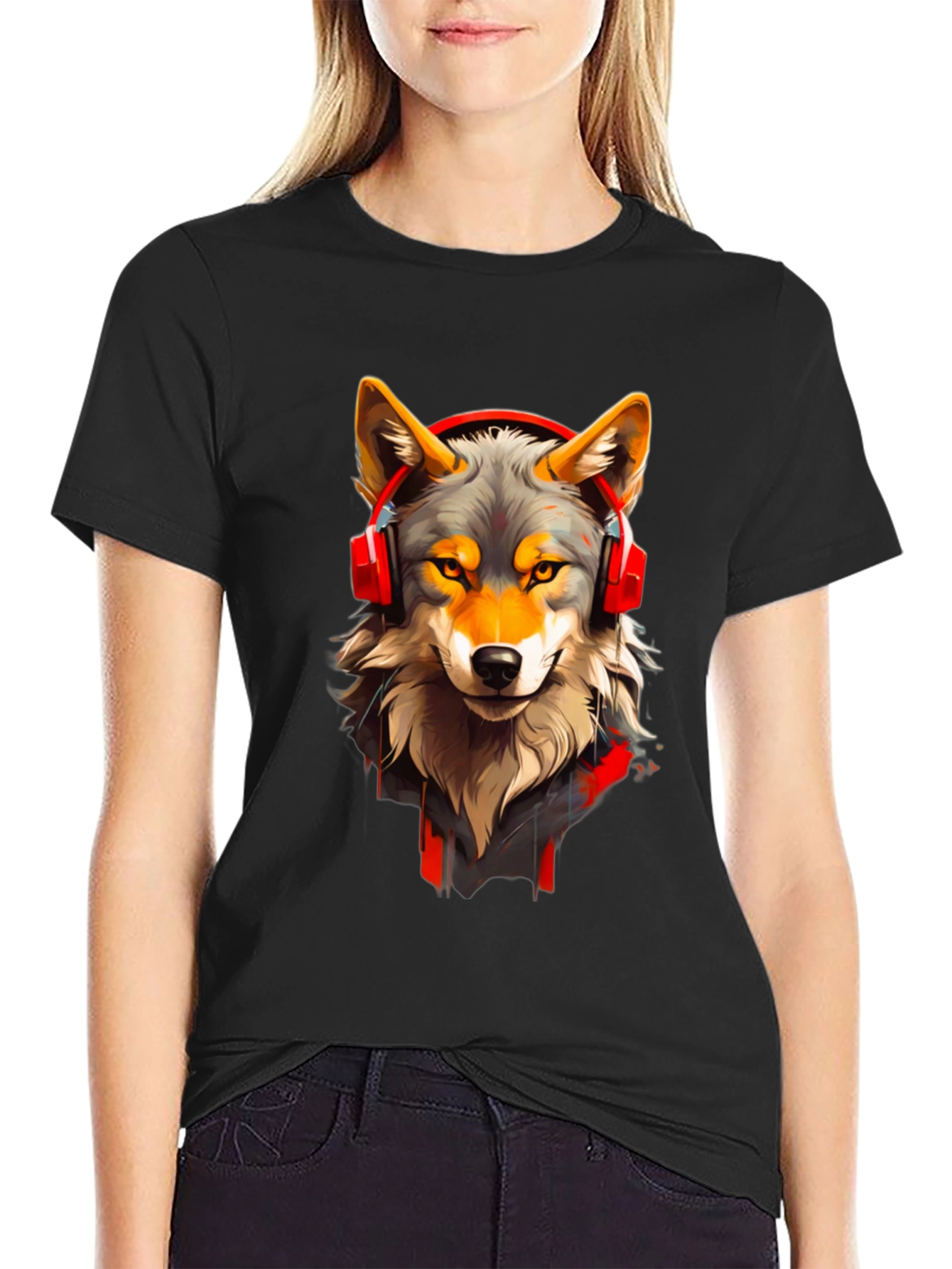 Wolf Headphone Graphic Tee - Stylish Animal T-Shirt