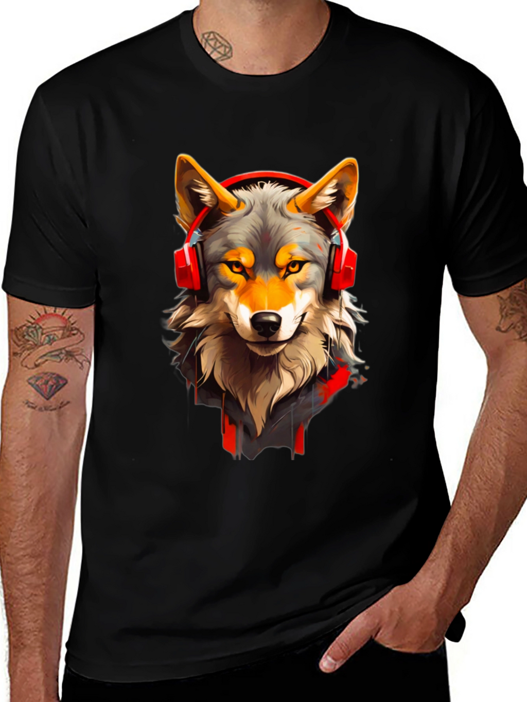 Wolf Headphone Graphic Tee - Stylish Animal T-Shirt