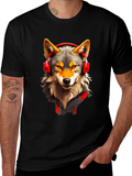 Wolf Headphone Graphic Tee - Stylish Animal T-Shirt