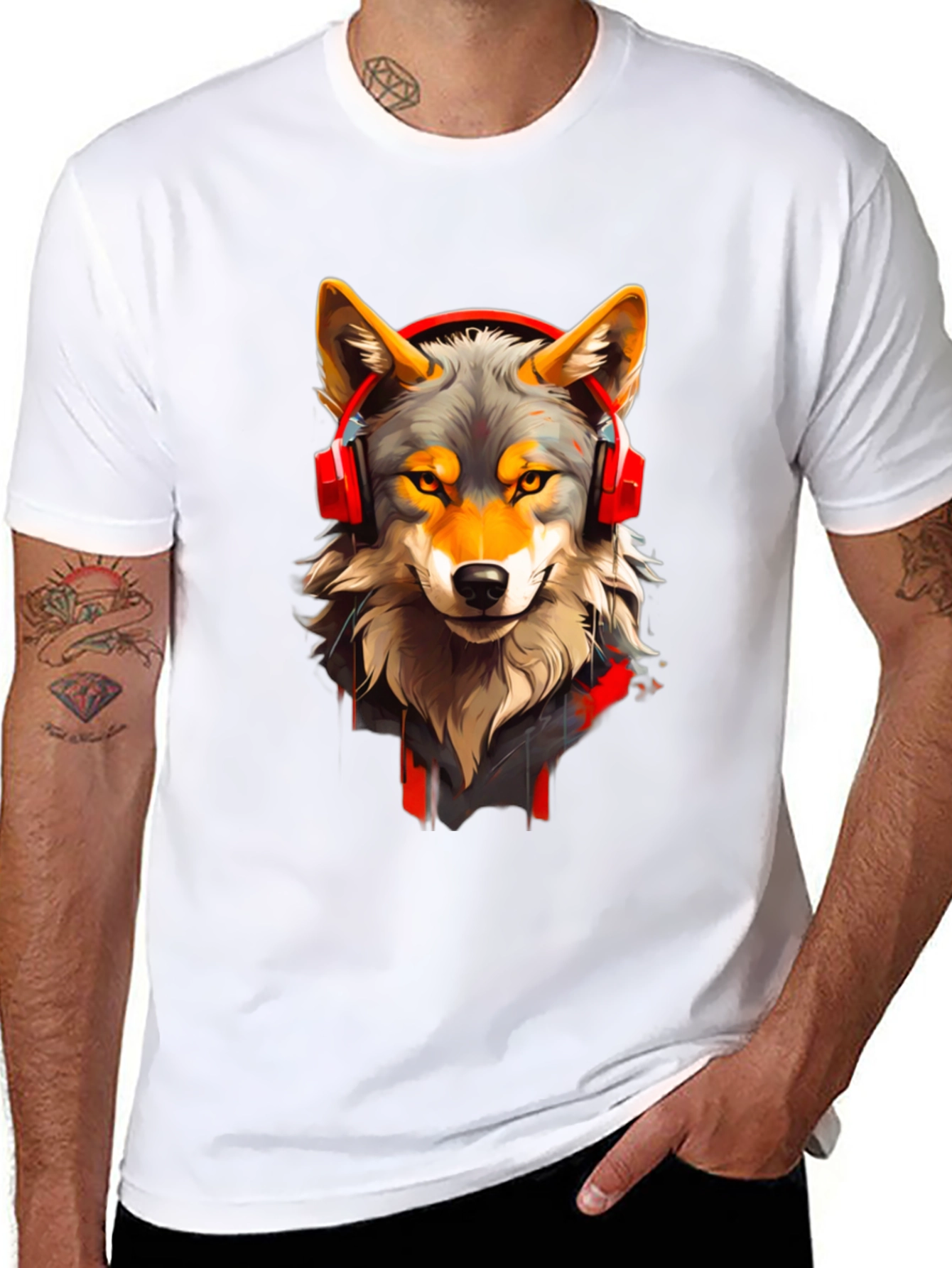 Wolf Headphone Graphic Tee - Stylish Animal T-Shirt