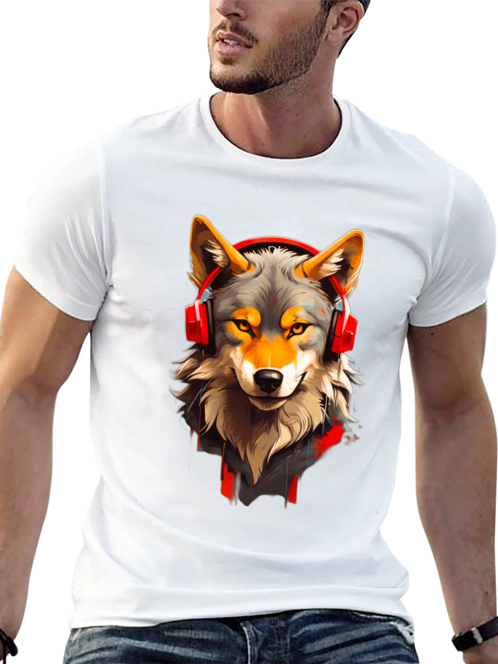 Wolf Headphone Graphic Tee - Stylish Animal T-Shirt