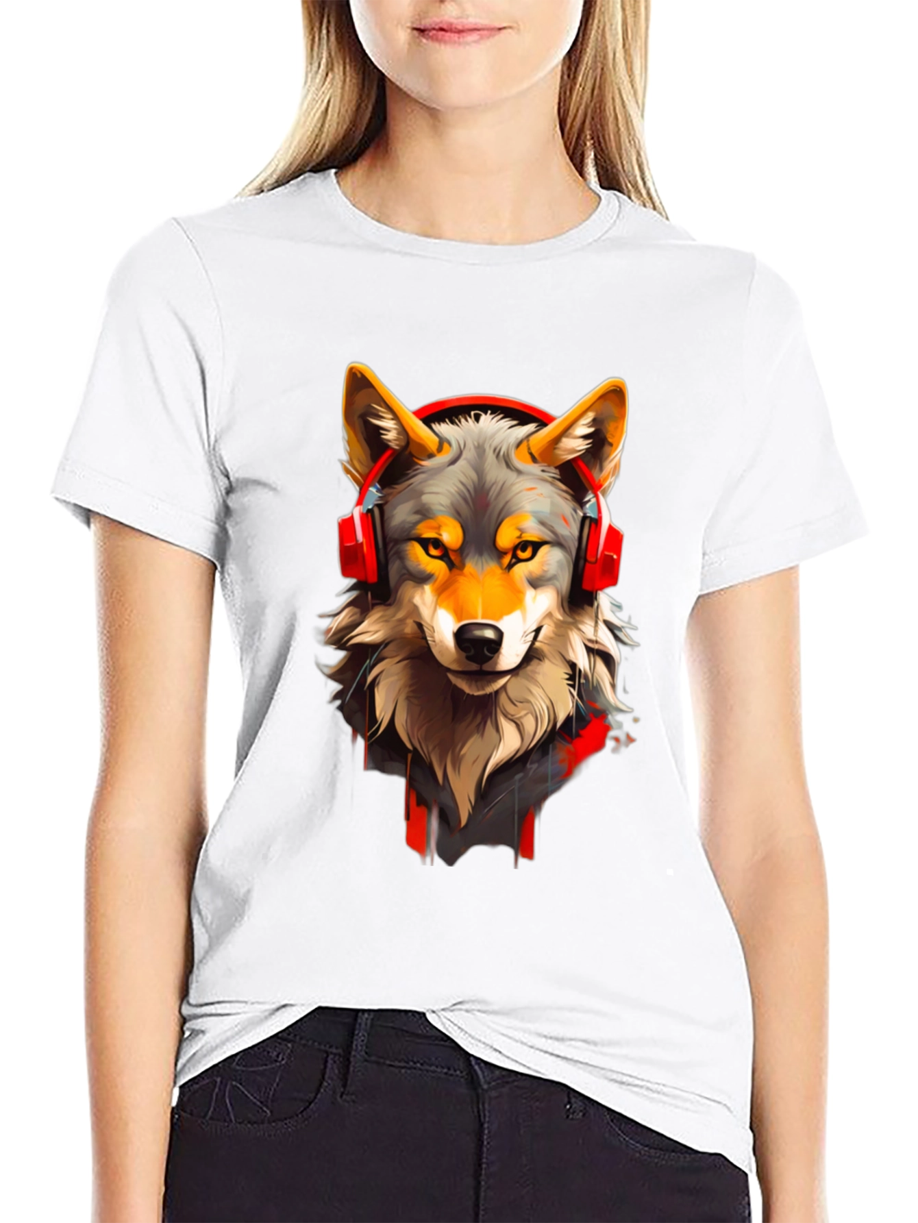 Wolf Headphone Graphic Tee - Stylish Animal T-Shirt