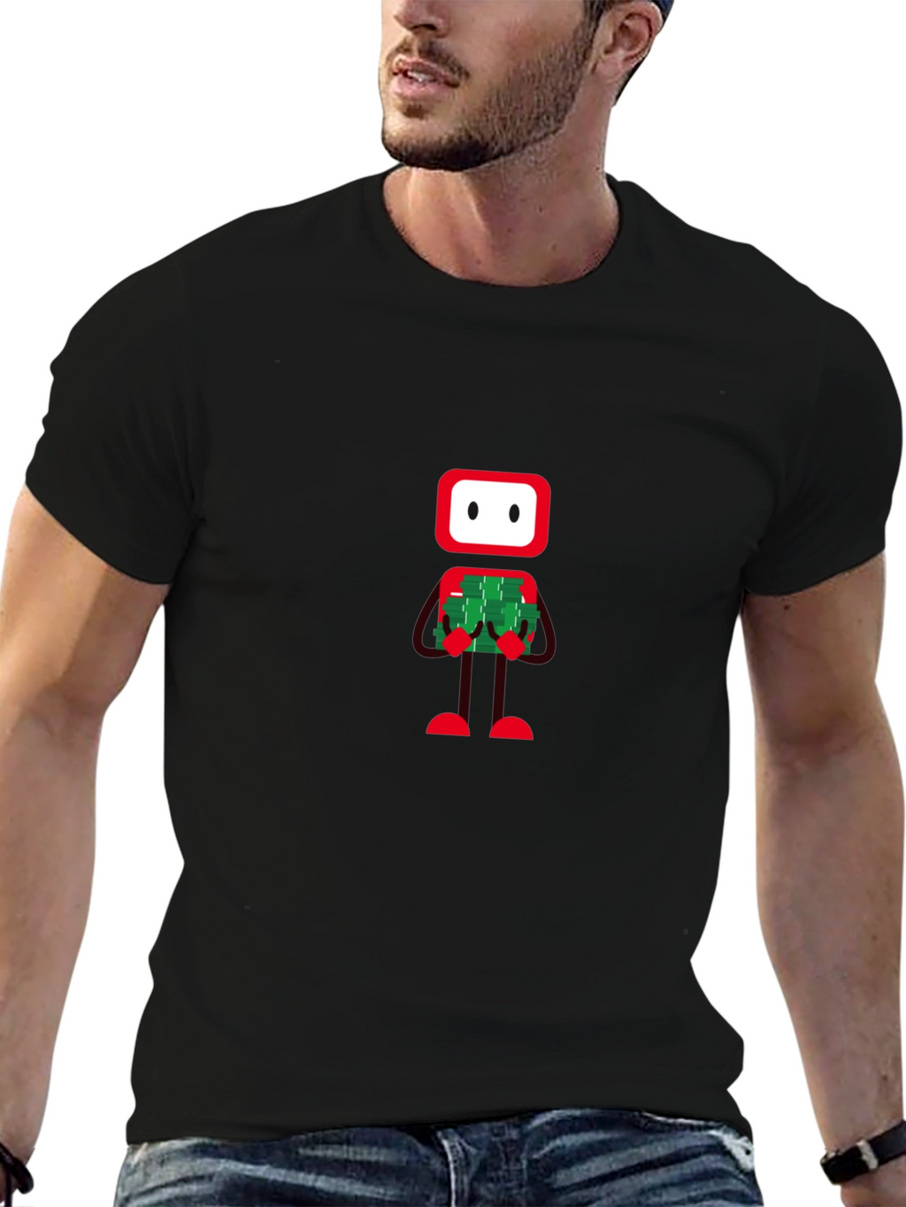 Robot Holding Money Graphic Black Tee