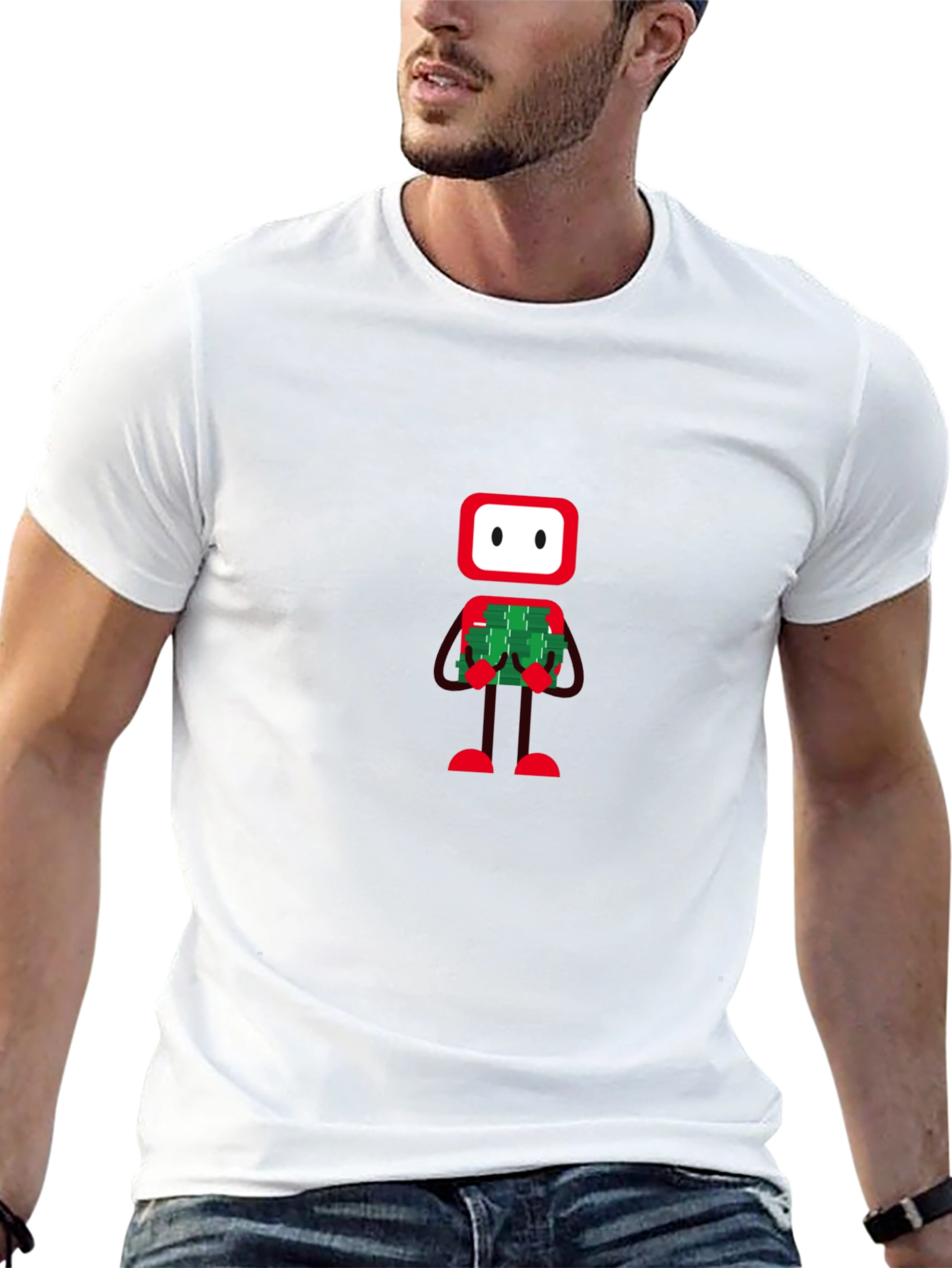 Robot Holding Money Graphic Black Tee