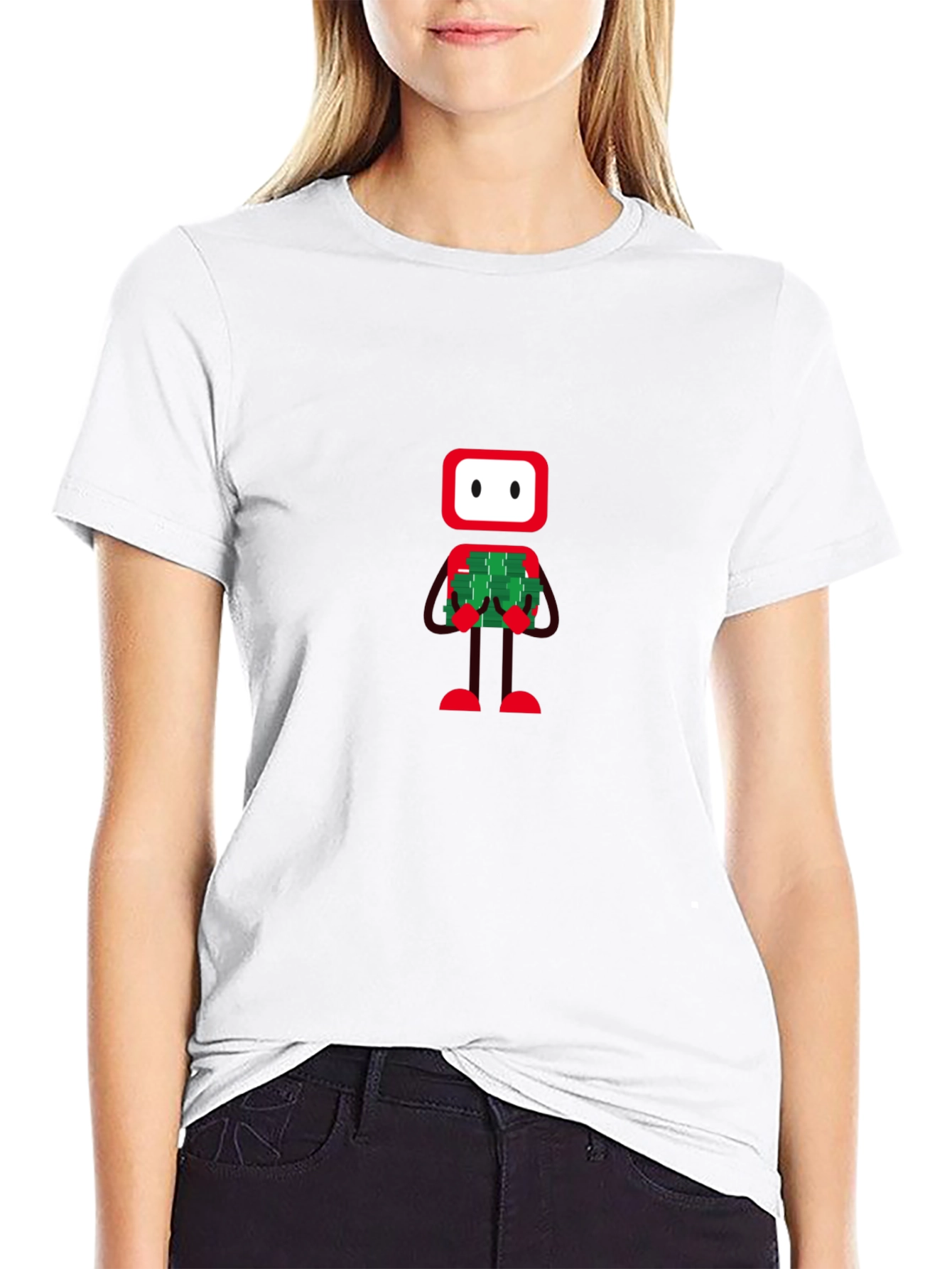 Robot Holding Money Graphic Black Tee