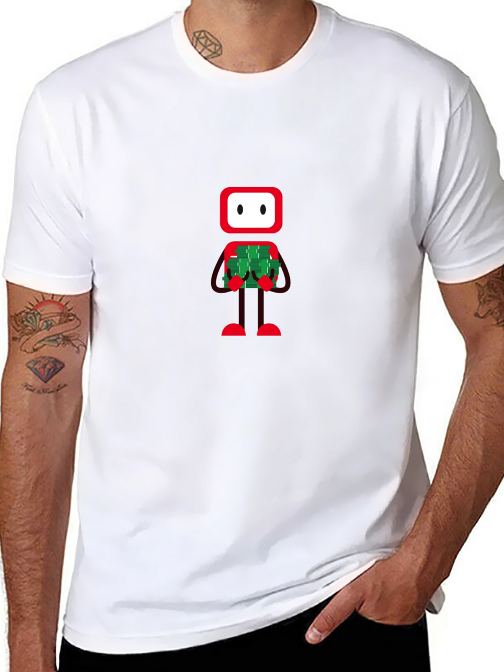 Robot Holding Money Graphic Black Tee