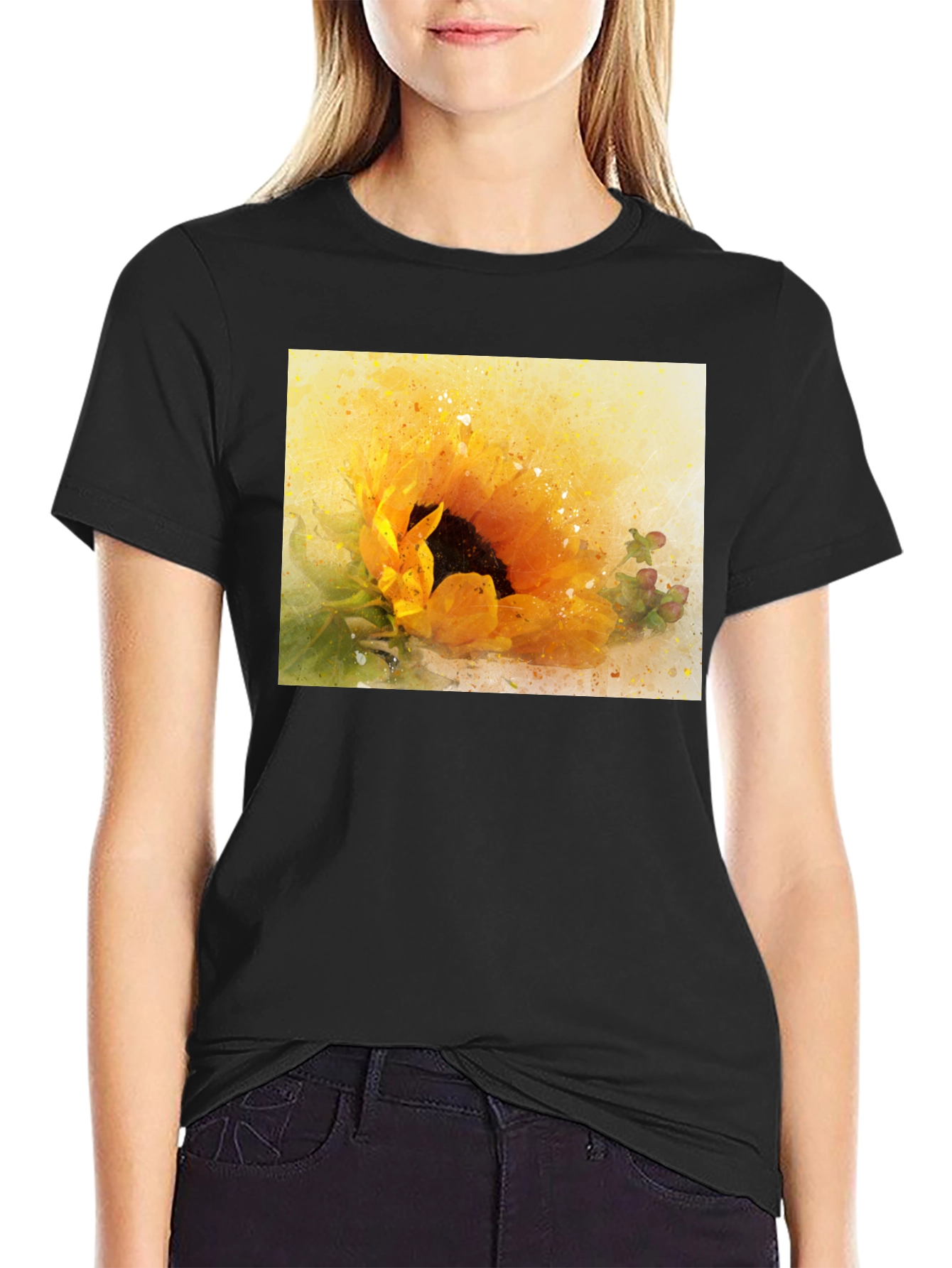 Sunflower Graphic Tee - Artistic Watercolor Style