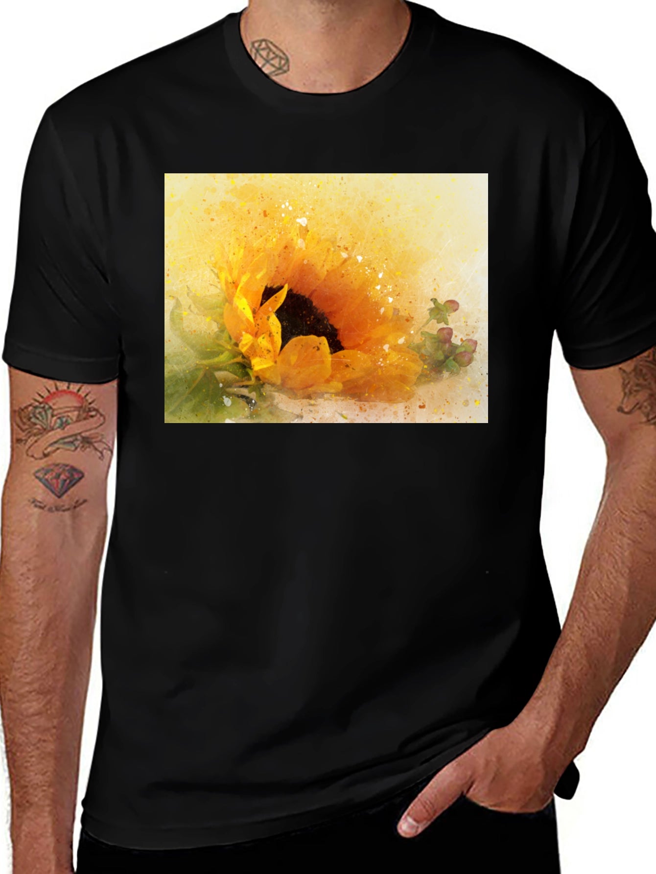 Sunflower Graphic Tee - Artistic Watercolor Style