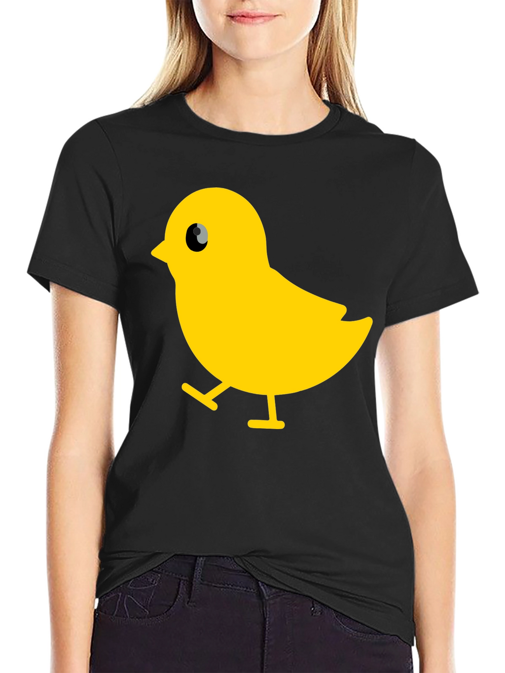 Cute Yellow Chick Graphic Black T-Shirt