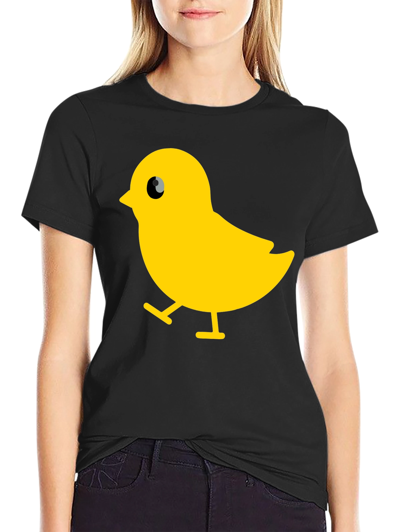 Cute Yellow Chick Graphic Black T-Shirt