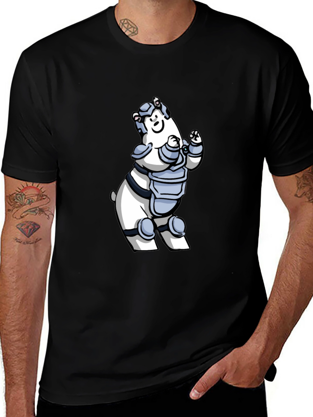 Armored Polar Bear T-Shirt - Black Cotton Tee