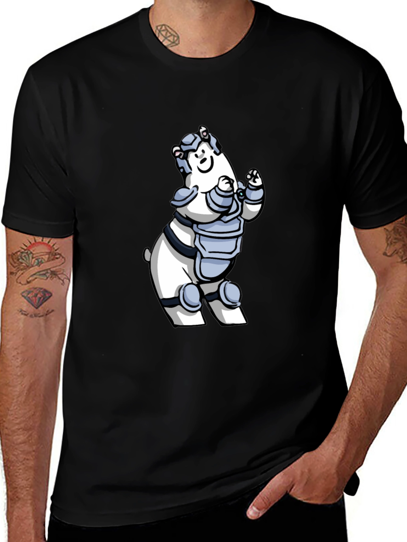 Armored Polar Bear T-Shirt - Black Cotton Tee