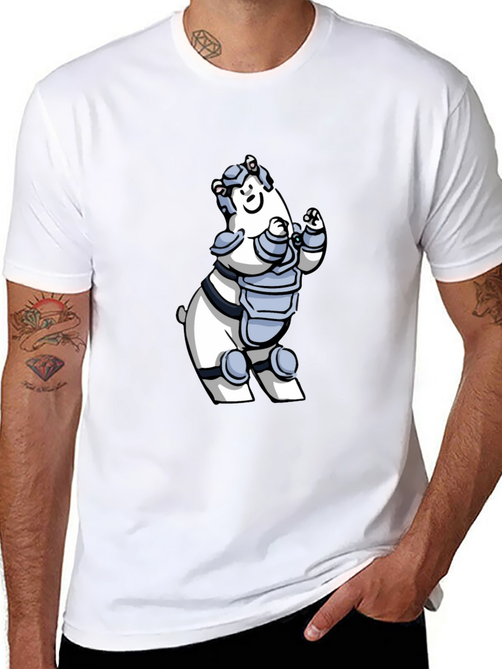 Armored Polar Bear T-Shirt - Black Cotton Tee